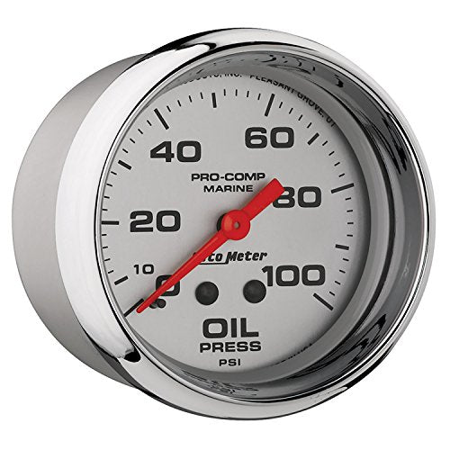 Oil Pressure AutoMeter Gauge, 2 5/8", 100Psi, Mechanical, Marine Chrome (200777-35)