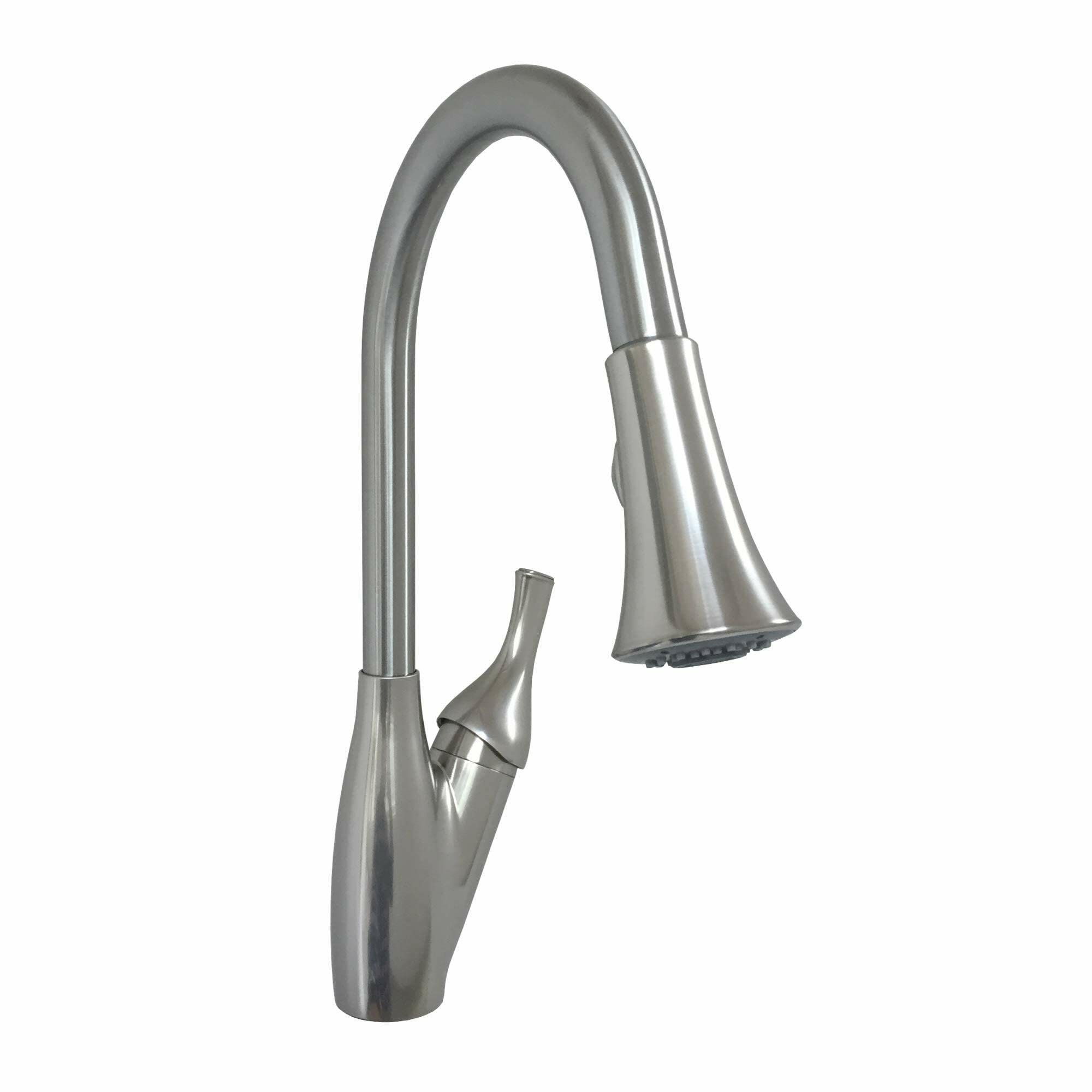 Single Lever Kitchen Pull-Down Faucet Empire Faucets SL3000N-A with Trumpet Spray Head, Mag Spray Holder, SS Flex Lines, Quick Conn. & Deck Plate - Brushed Nickel
