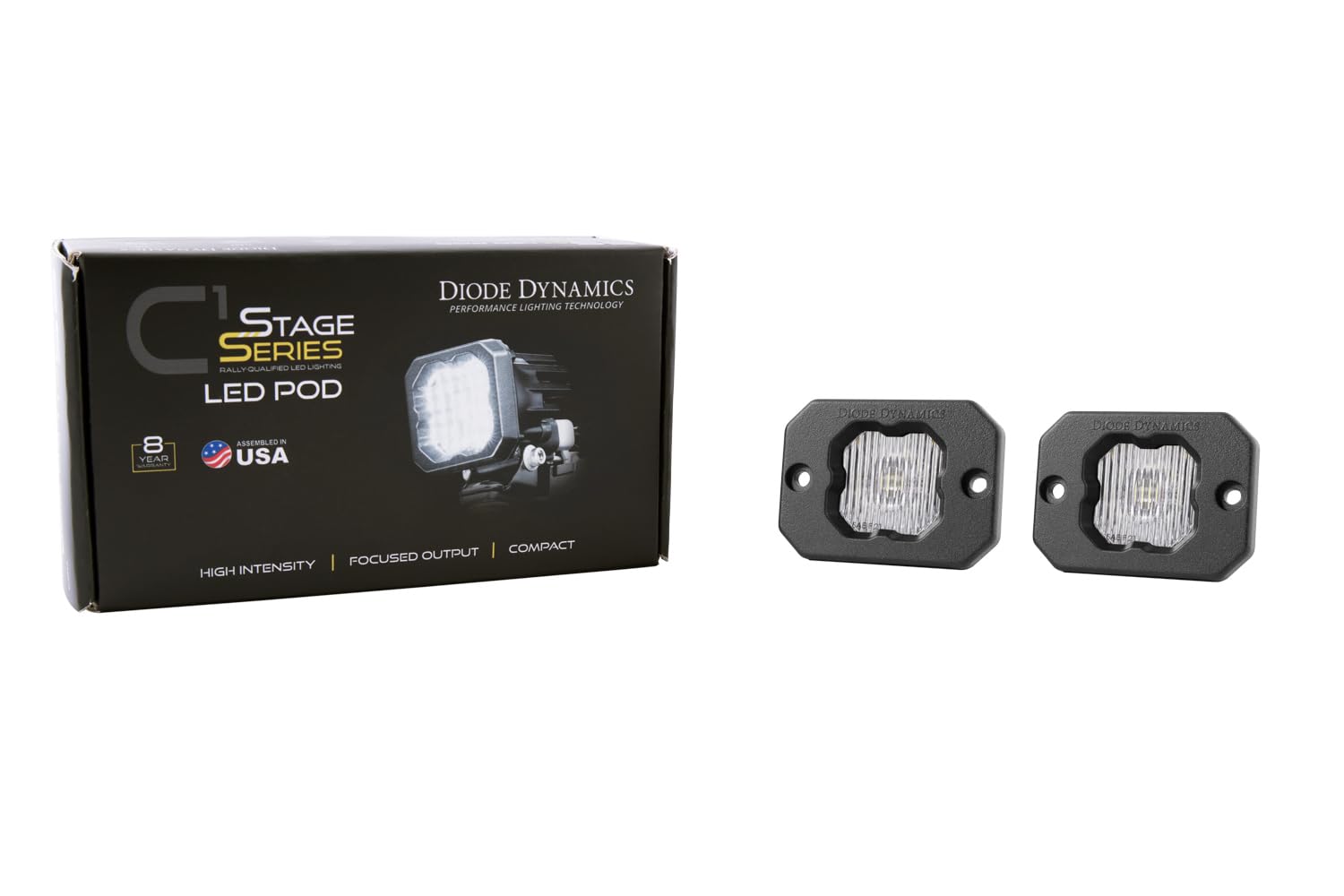 Diode Dynamics SSC1 SAE/DOT Fog LED Pod White Flush Mount (pair), Fog w/Amber Backlight