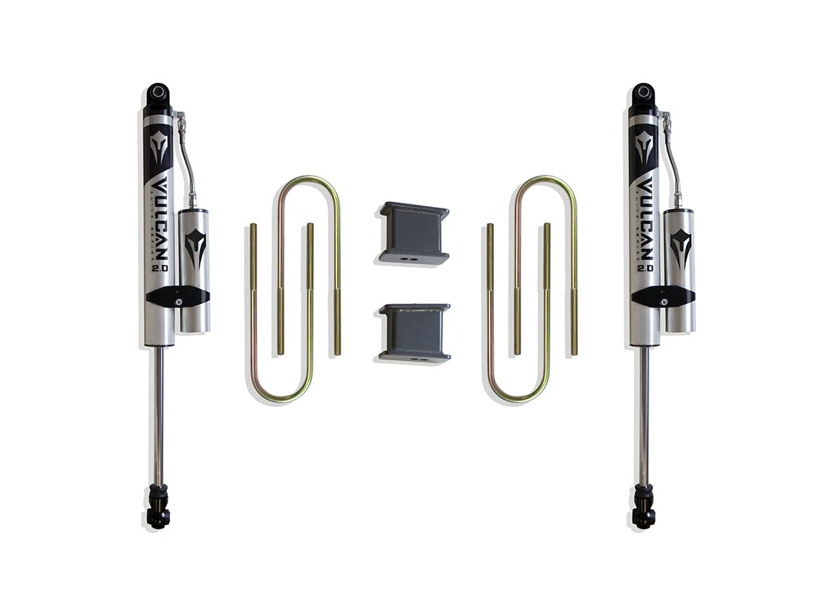 Part# 902140VR MAX TRAC SUSPENSION'S is A Rear Box KIT Including 4" Lift Blocks, U-Bolts & A Pair of Vulcan Series Reservoir Shocks