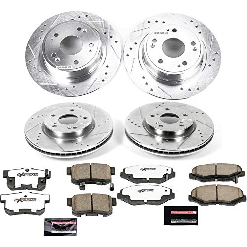 Power Stop K7921-26 Z26 Carbon Fiber Brake Pads Front and Rear with Drilled & Slotted Brake Rotors Kit