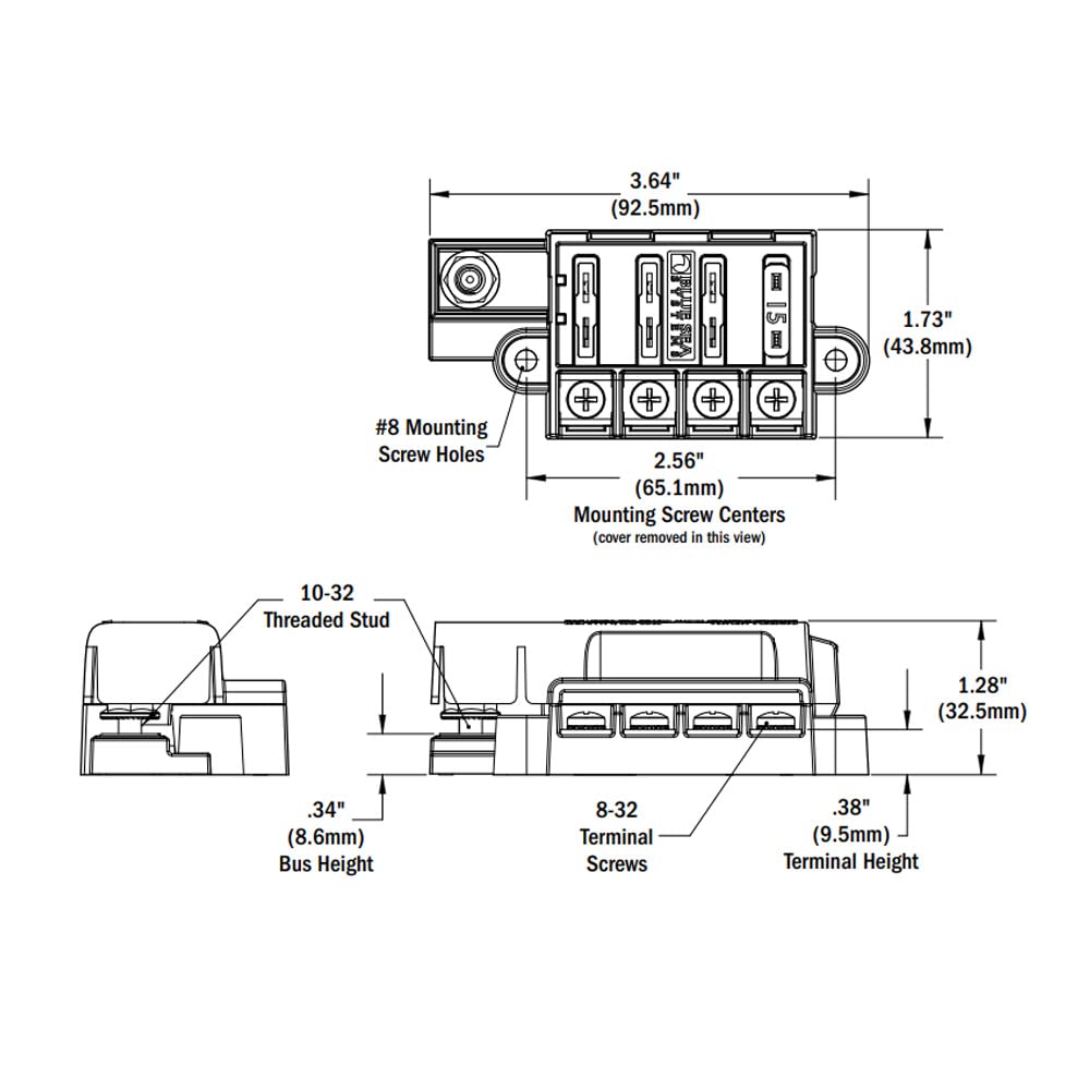 Blue Sea Systems 5045 Compact ST Blade Fuse Block with Cover, 4-Circuit 100 Amps