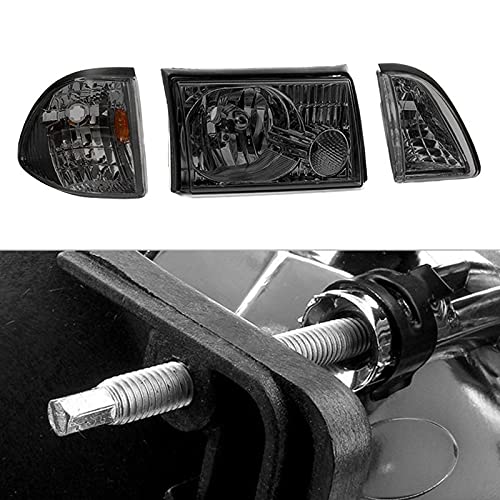 Xtune HD-JH-FM87-6PC-AM-SM Headlight (87-93 Ford Mustang OEM style s with Corner Parking Lights 6pcs Amber - Smoked)