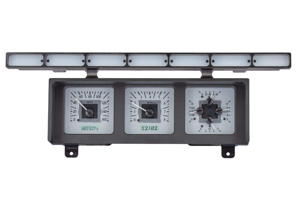 Dakota Digital VHX System Compatible with 1980-86 Ford Pickup-Silver Alloy Style Face w/White Display