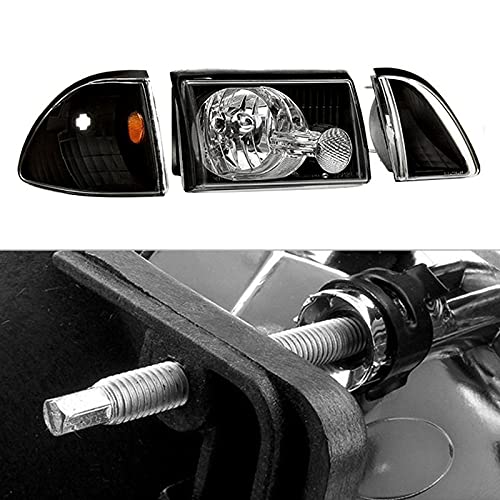 Xtune HD-JH-FM87-6PC-AM-BK Headlight (87-93 Ford Mustang OEM style s with Corner Parking Lights 6pcs Amber - Black)