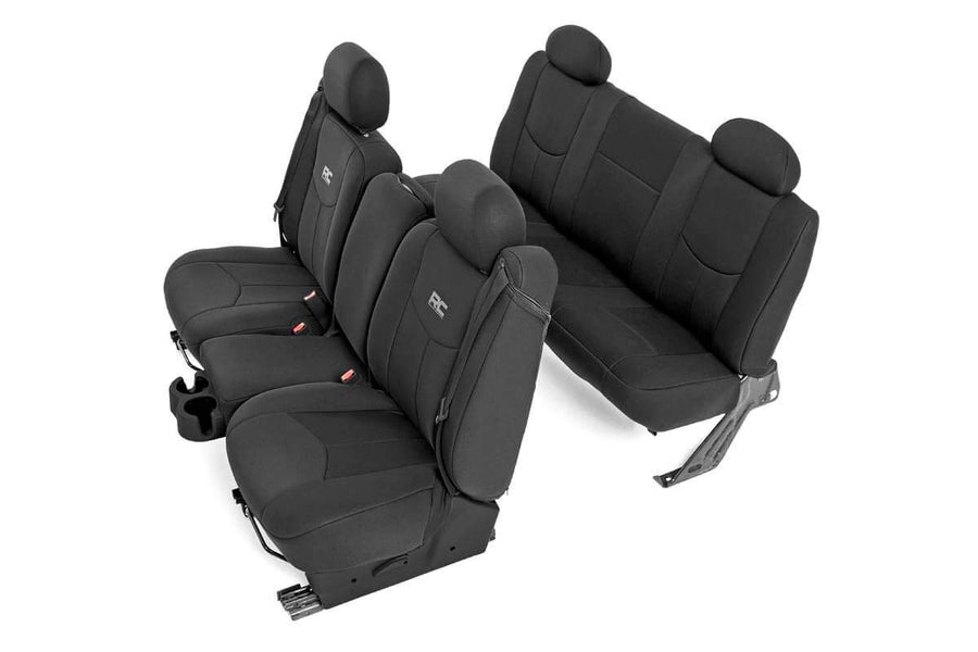 Rough Country Seat Covers Neoprene for Chevy Silverado & GMC Sierra 1500 (1999-2006 & Classic) - Waterproof, UV-Resistant, Foam-Padded Front & Rear Covers