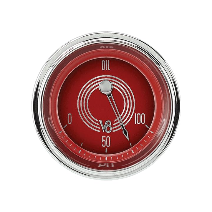 V8 Red Steelie Classic Instruments V8RS81SLC 2 1/8"" Oil Pres. 100Psi