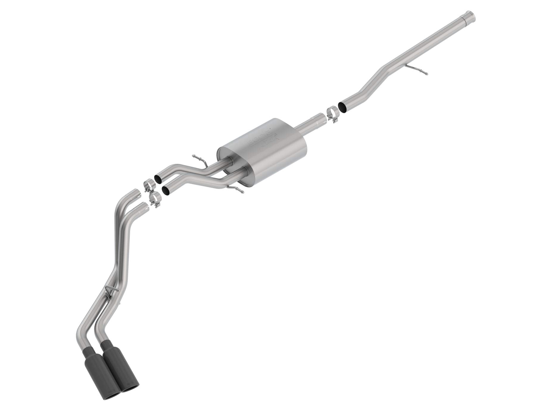 ATAK Borla 140797BC Cat-Back Exhaust System; 2.75 in. Into Muffler; 2.25 in. Out; Incl. Muffler/Hardware/4 in. x 14 in. Single Rolled Angle-Cut Tip; Truck Side Exit; Black Chrome;