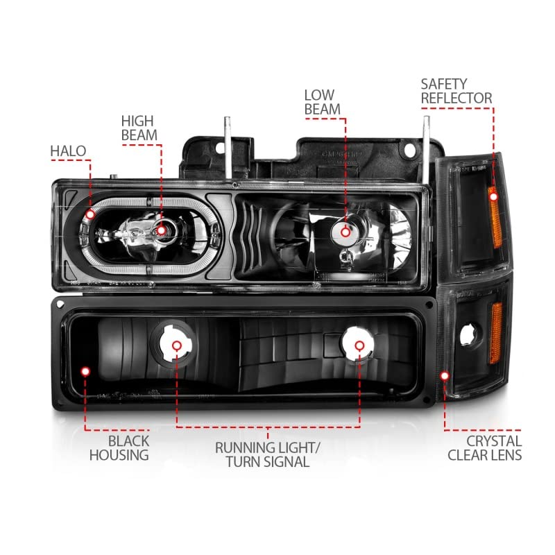 ANZO Crystal Headlights 88-98 Chevrolet C1500 Black Housing w/Signal and Side Marker Lights (111507)
