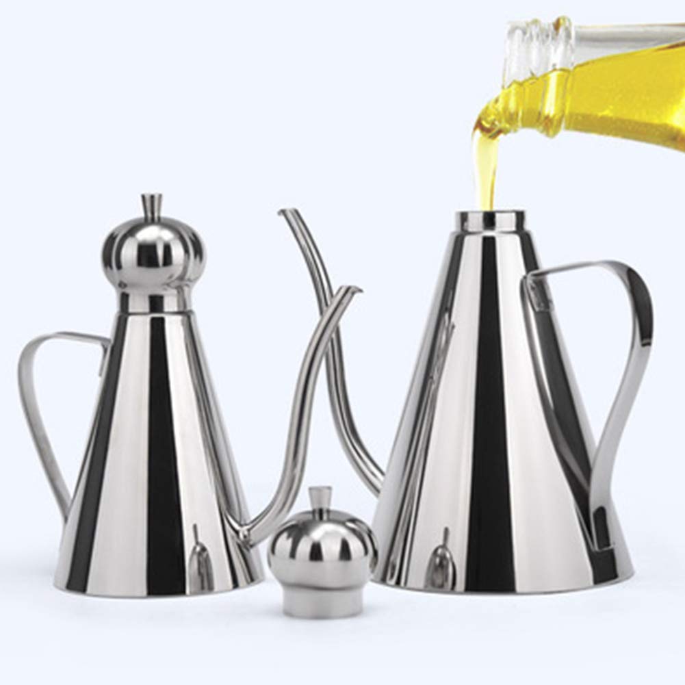 Stainless Steel Oil Dispenser, Olive Oil Drizzler, Olive Oil Bottle with Drip-Free Spout, Thickened Cone Leakproof Oil Pot for Kitchen(350ml/500ml/1L)