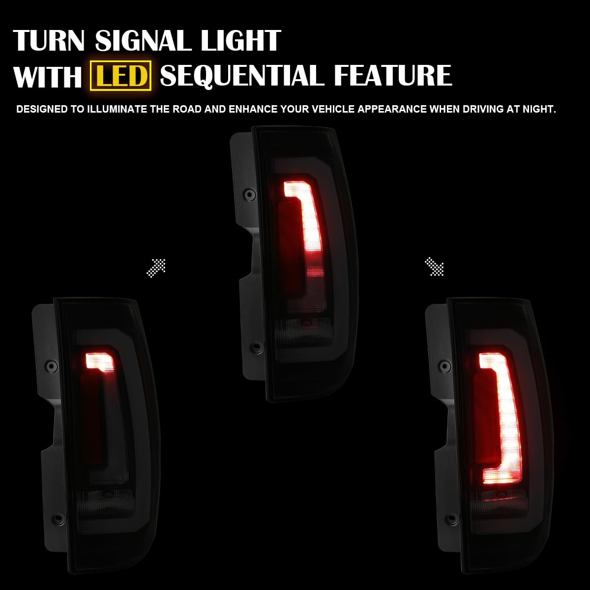 Black Smoke Tail Lights SPEC-D TUNING w/White LED Sequential Turn Signals and Startup Animation Compatible with 2007-2014 Chevy Tahoe, Suburban, GMC Yukon/Denali/XL, Left + Right Pair Assembly