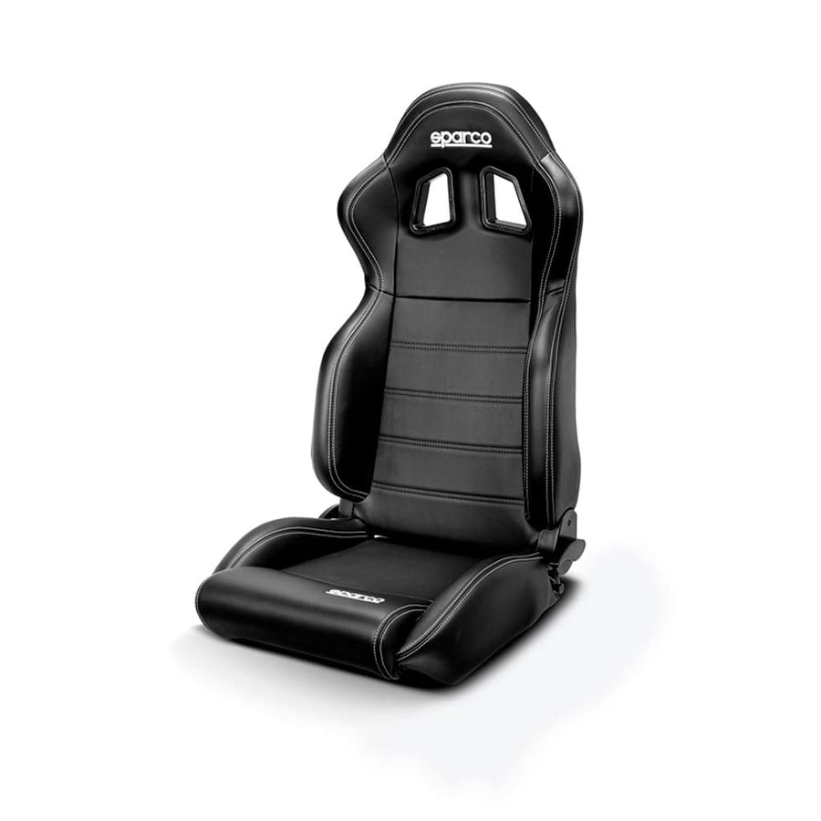 Sparco R100 Sport Seat MY22 - Black Skai + White Stitching - Reclinable