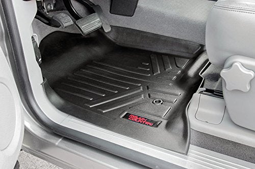 Rough Country All Weather Floor Mats for GMC Sierra & Chevy Silverado 1500/2500HD/3500HD Double Cab (2014-2019) - Non-Slip Waterproof Flexible Floor Mat, Front & Rear Set