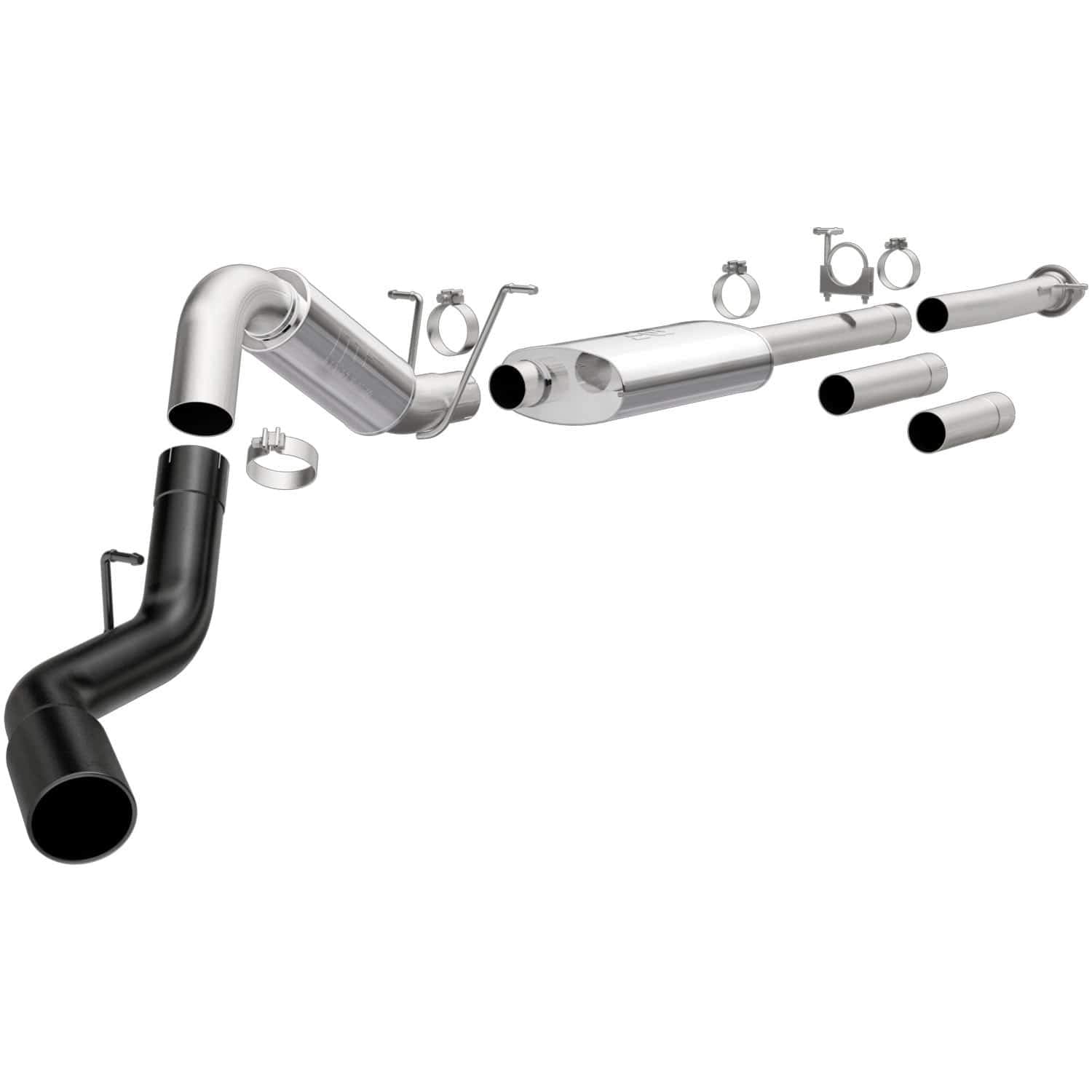 Cat-Back MagnaFlow Performance Exhaust System 19376 - Street Series, Stainless Steel 4in Main Piping, Single Passenger Side Rear Exit, Black Coated 5in Exhaust Tip - Truck Performance Exhaust Kit