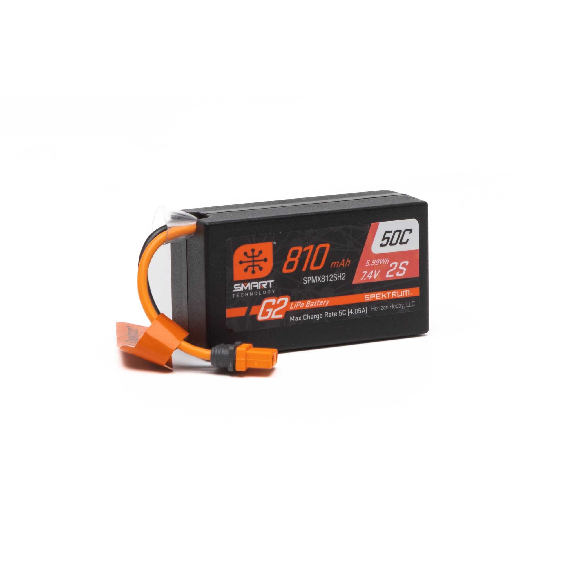 7.4V Spektrum 810mAh 2S Smart G2 50C LiPo: IC2, SPMX812SH2