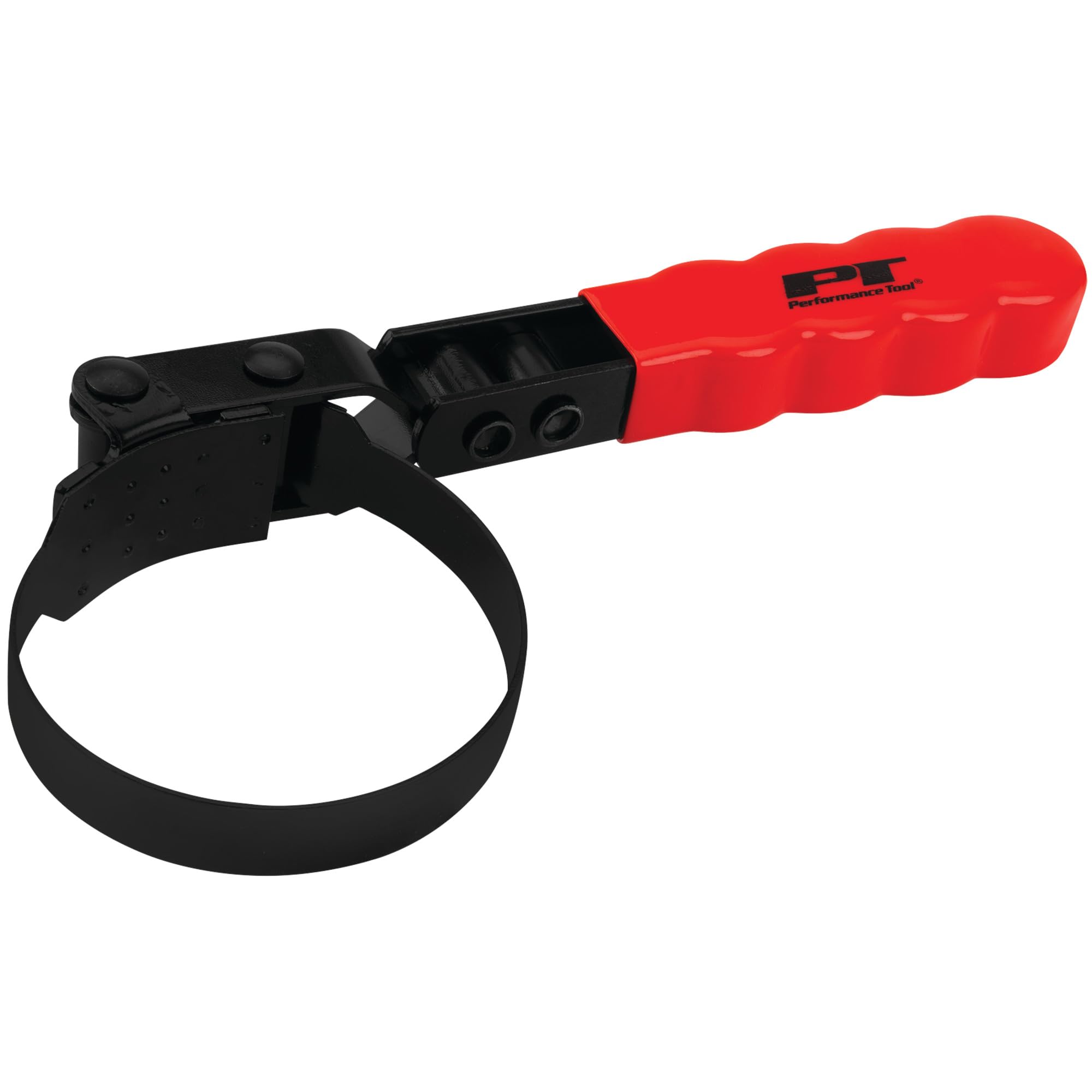 W54147 Performance Tool Oil Filter Wrench, Swivel Handle, Studded Steel Band, 2-3/8 in. to 2-5/8 in. (60mm to 67mm) Diameter, Black/Red