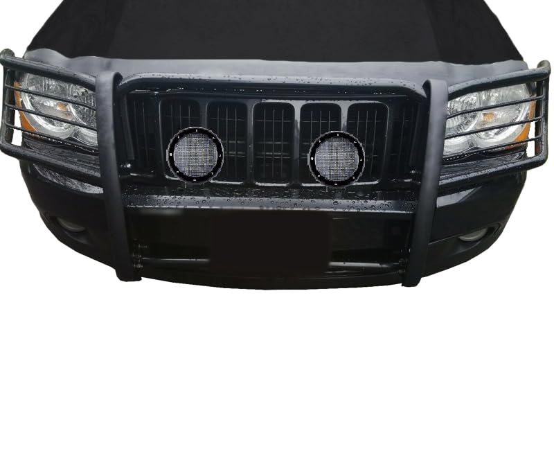 Grille Brush Black Horse Bumper Guard Modular Black Come with Pair of 5.3" Dia.LED Lights with Black Trim Rings Compatible with 2005-2010 Jeep Grand Cherokee-17A080200MA-PLFB