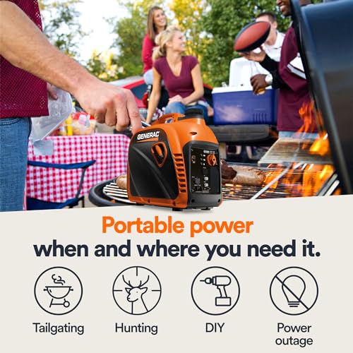Generac Portable 2,500-Watt Gas Powered Inverter Generator - Lightweight and Compact Design - Produces Clean, Stable Power - Quiet Operation - Great for Home Backup, Camping, and RV Use