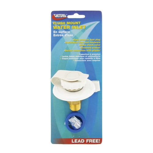 Flush-Mount Valterra A01-0170LFVP Water Inlet - MPT, 2-3/4" Flange, Brass, White (Carded)