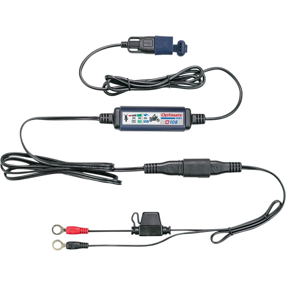 Optimate USB Tecmate O-108 KIT, Smart 3300mA in-Line Charger with Sleep Mode and Vehicle Battery Controller.