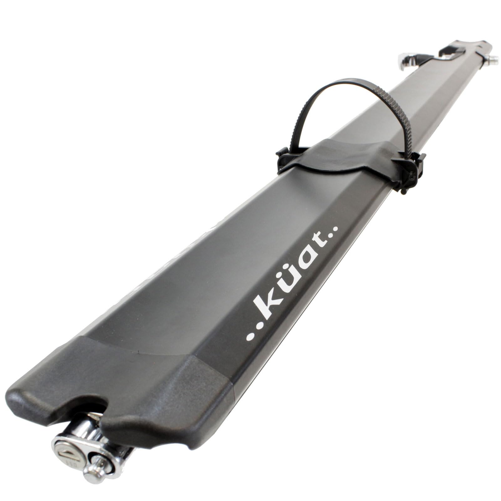 KUAT Fork Mount Trio Carrier | Secure Durable Bike Roof Rack with Integrated Cable Lock & Sliding Rear Tire Strap - 1 Bike Capacity | Adapters Included, Black & Silver
