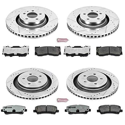 Power Stop K6805-26 Z26 Carbon Fiber Brake Pads Front and Rear with Drilled and Slotted Brake Rotors Kit For 2015 2016 2017 2018 2019 2020 2021 2022 Ford Mustang GT EcoBoost S550