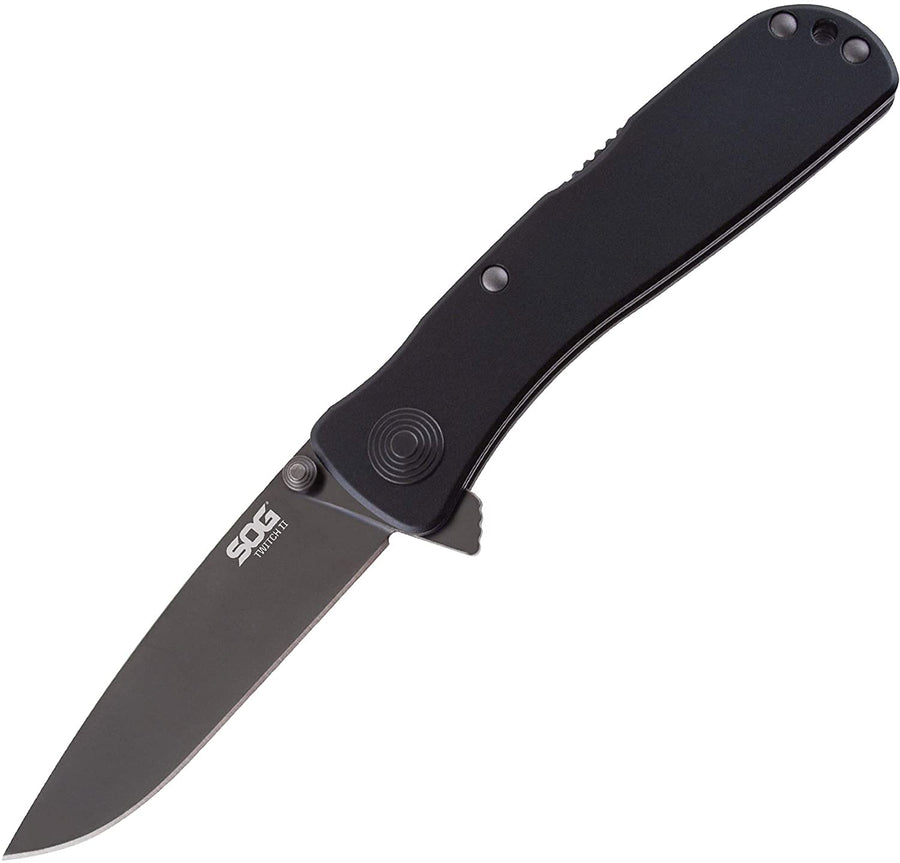 SOG Twitch II Lockback Knife- EDC Tactical Folding Assisted Opening Knife with 2.65 Inch AUS 8 Stainless Steel Blade and Low Carry Clip with Double Thumb Studs (TWI2-CP)