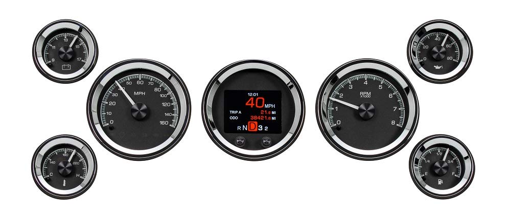 Dakota Digital Universal HDX-2070-K 7 Gauge Round Analog HDX Instrument System, Black Alloy Style