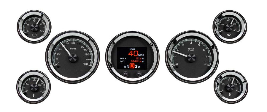 Dakota Digital Universal HDX-2070-K 7 Gauge Round Analog HDX Instrument System, Black Alloy Style