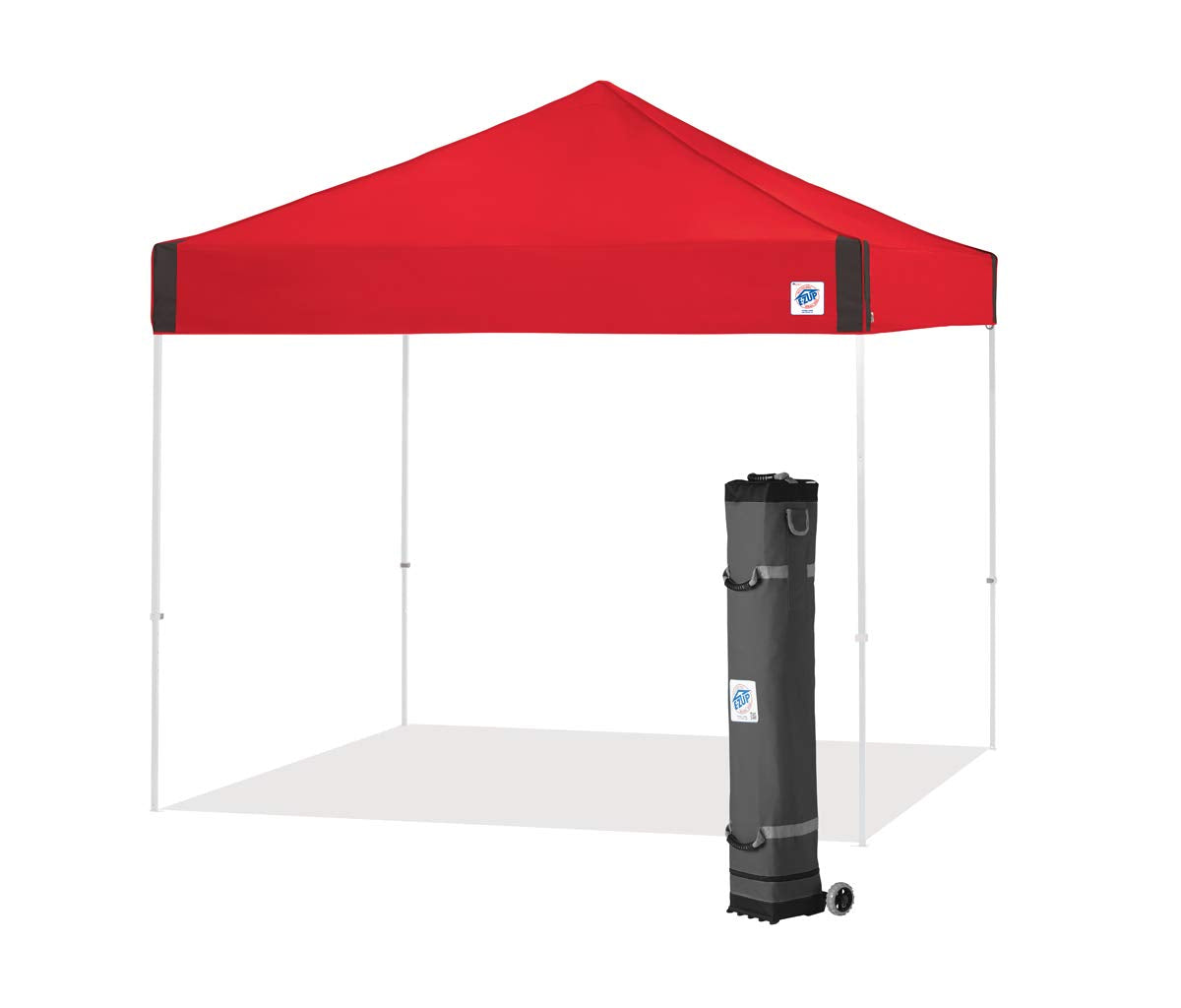 E-Z UP Instant Shelter Pyramid Canopy, 10' x 10' with Wide-Trax Roller Bag & 4 Piece Spike Set, Punch