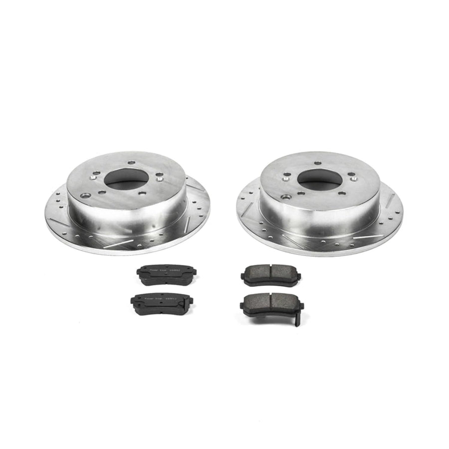 Power Stop K5394 Z23 Rear Carbon Fiber Brake Pads with Drilled & Slotted Brake Rotors Kit For Hyundai Tucson 2010-2015, Kia Sportage 2011-2016 [Model Specific]