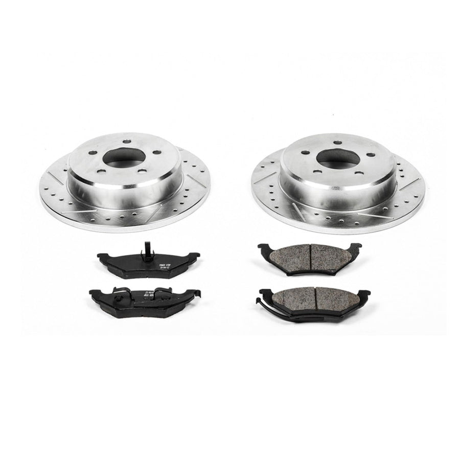 Power Stop K5149 Z23 Carbon Fiber Brake Pads Rear with Drilled & Slotted Brake Rotors Kit For Chrysler Town & Country, Dodge Grand Caravan, Plymouth Grand Voya, Plymouth Voyager [Model Specific]