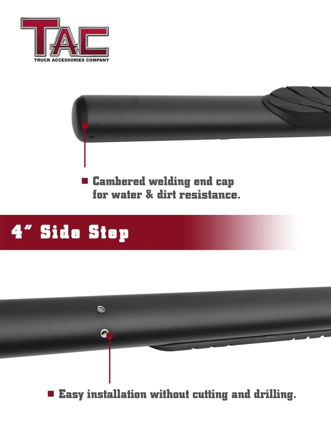 TAC 4” Running Boards Side Steps Compatible with 2022-2025 Ford Maverick Truck Pickup Oval Texture Black Side Bars Step Rails Nerf Bars Off Road Accessories (2 pcs)