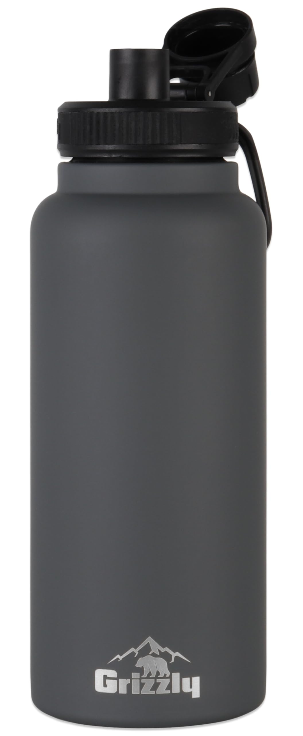 30oz Grizzly Water Bottle, Vacuum Insulated, Leak Resistant Lid, Stainless Steel, For Gym Hiking Beach Sports Camping, Stealth Gray