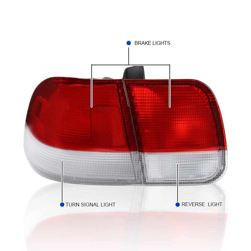 Red Tail Lights SPEC-D TUNING Compatible with 1996-1998 Honda Civic 4-Door Sedan, Left + Right Pair Assembly