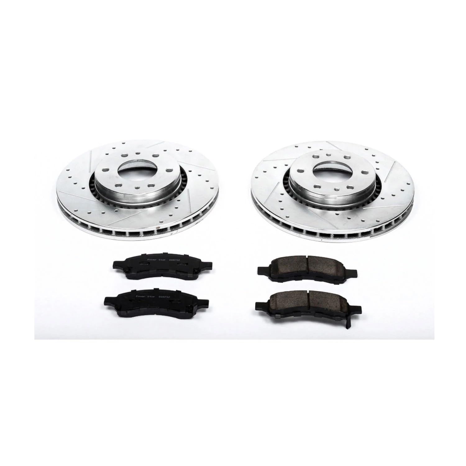 Power Stop K2059 Z23 Carbon Fiber Brake Pads Front with Drilled & Slotted Brake Rotors Kit For Buick Rainier, Chevy Trailblazer, Chevy Trailblazer, GMC Envoy, GMC Envoy, Saab 9-7x [Model Specific]