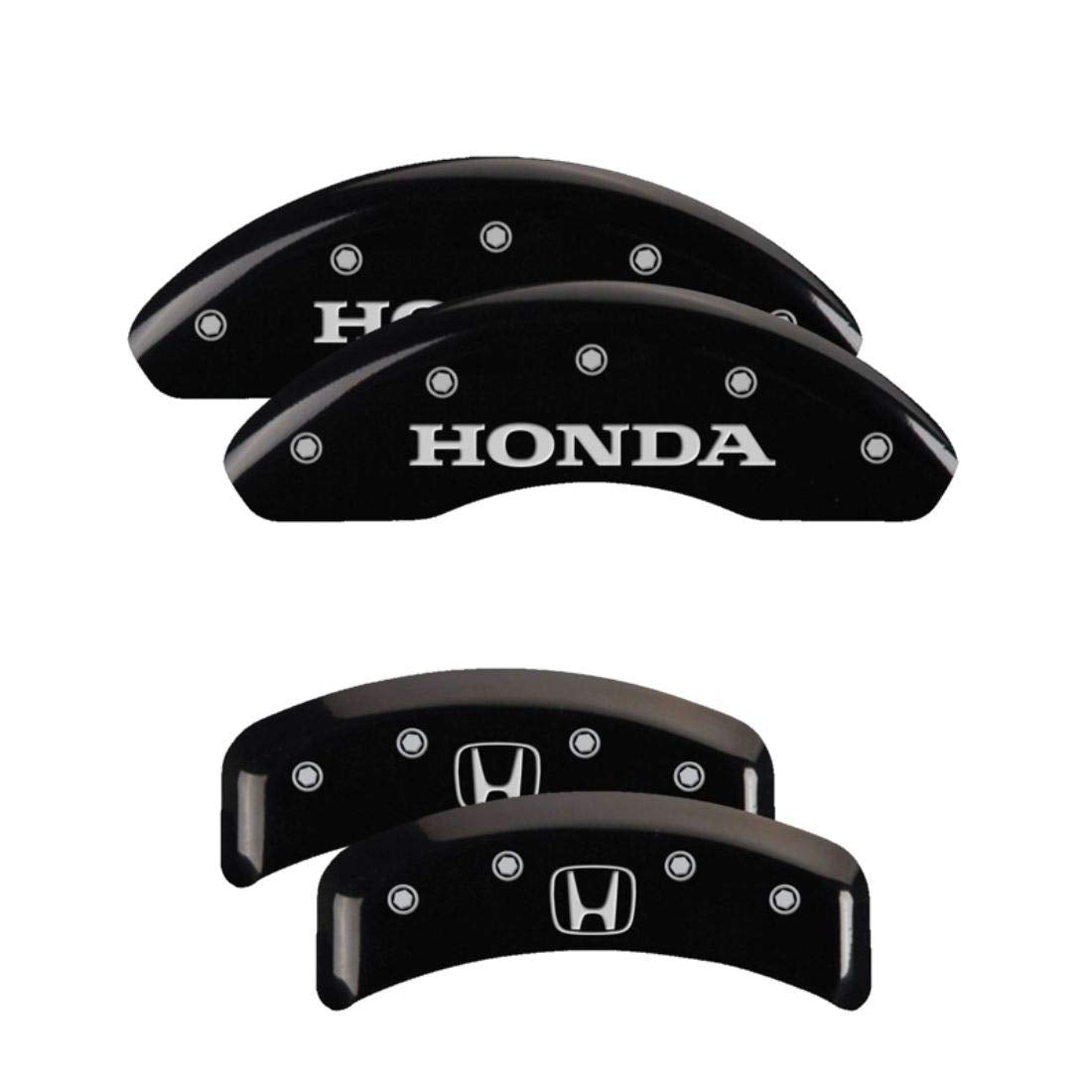MGP Caliper Covers Black Powder Coat Finish 20076SHOHBK Engraved Caliper Cover with Silver Characters, Set of 4 "Honda/H Logo"