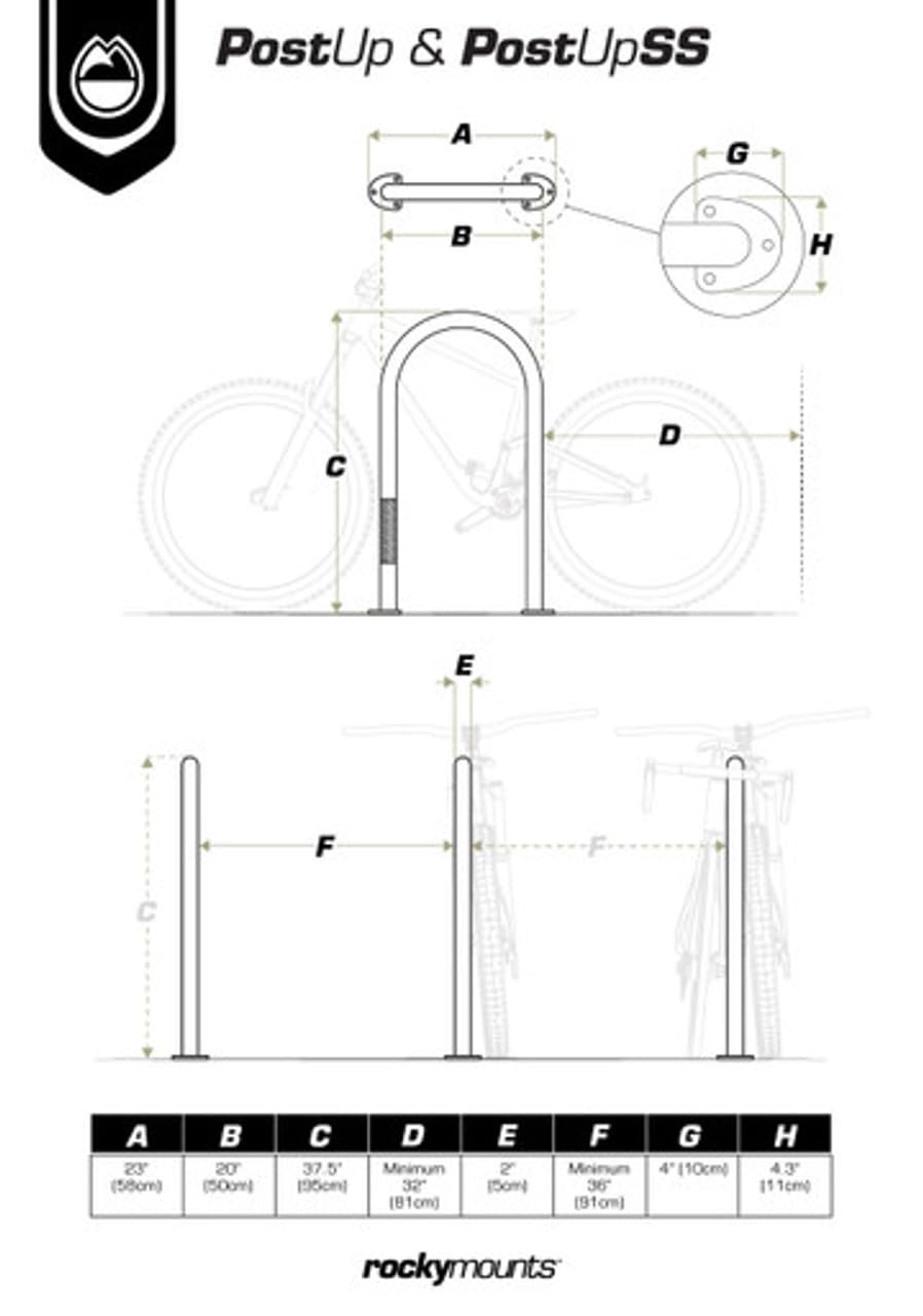 RockyMounts Inverted U PostUp Commercial Bike Parking Rack. Includes Concrete Inserts, Bolts and Concrete Drill bit.