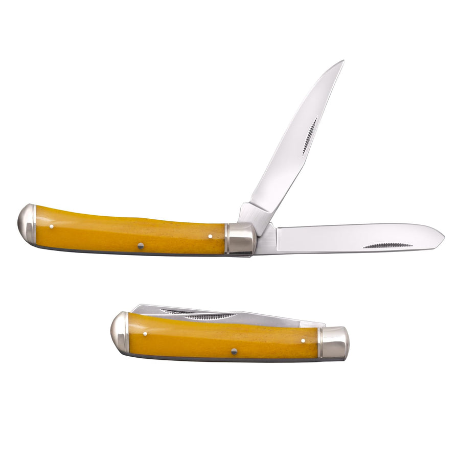 Cold Steel Trapper Folding Knife Versatile Practical Durable Reliable Compact Pocket - 2 Blades; Yellow Bone Handle; Slip Joint Lock