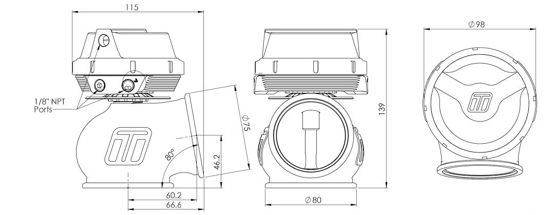TURBOSMART Power-Gate Wg60 60 Mm 7 Psi Inlet & Outlet Flanges