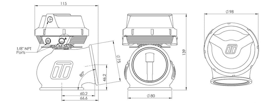 TURBOSMART Power-Gate Wg60 60 Mm 7 Psi Inlet & Outlet Flanges