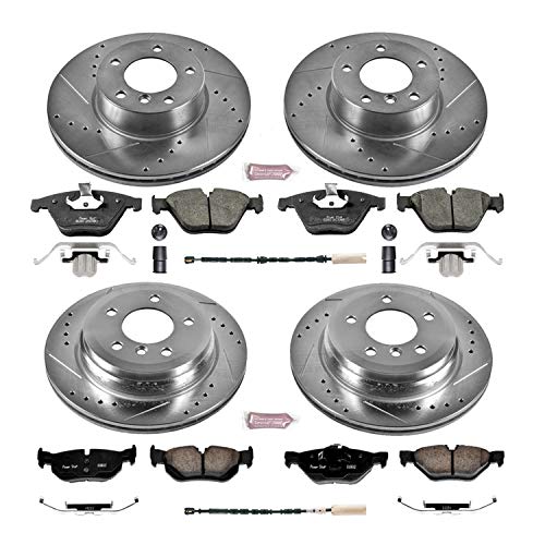 Power Stop K6071 Z23 Carbon Fiber Brake Pads with Front and Rear Drilled & Slotted Brake Rotors Kit