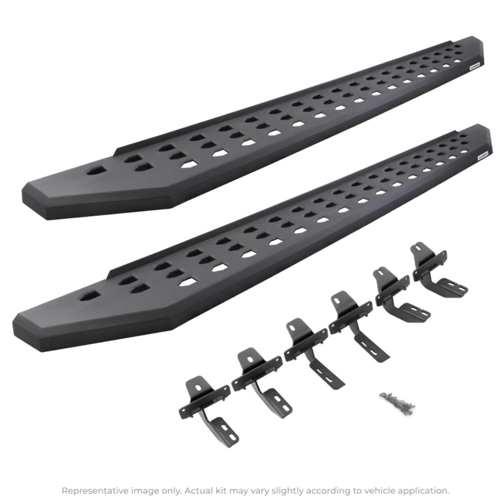 RB20 Running Boards & Brackets Go Rhino | Galvanized Steel, Protective Bedliner Coating | 69404887T | Fits 2019 - 2025 Chevrolet Silverado & GMC Sierra Crew Cab (See description)
