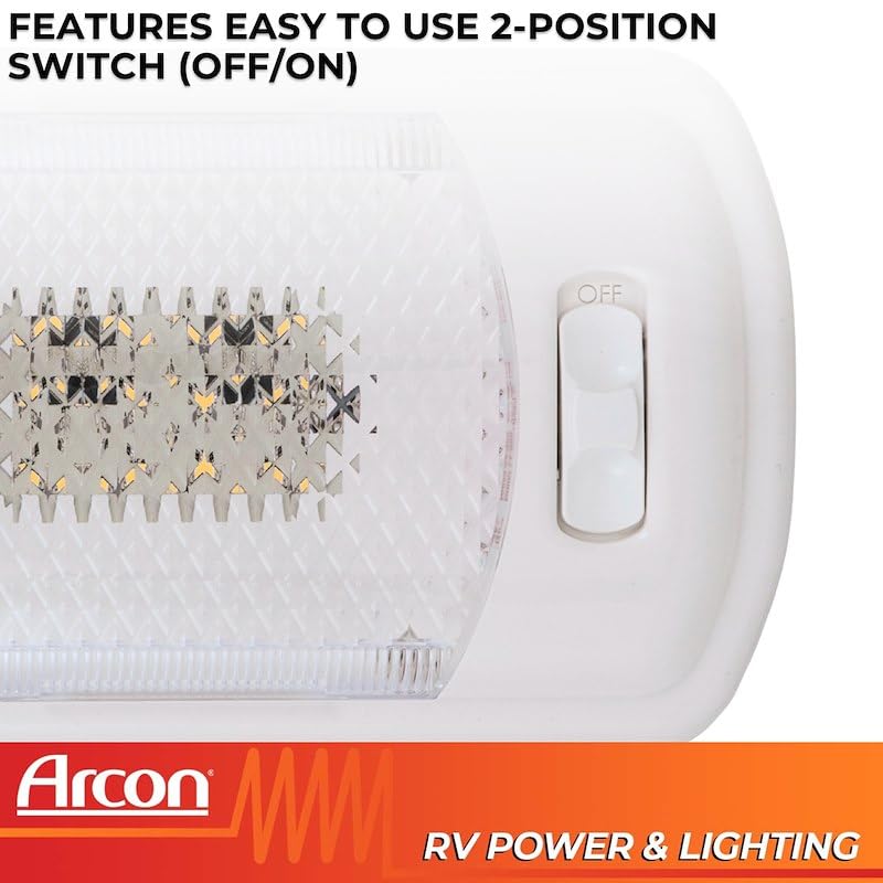 LED Ceiling Single Light Arcon 20669N – Euro-Style 12V Bright White SMD, Clear Lens, Easy On/Off Switch, Compact Interior Dome Fixture for RVs, Trailers, or Campers