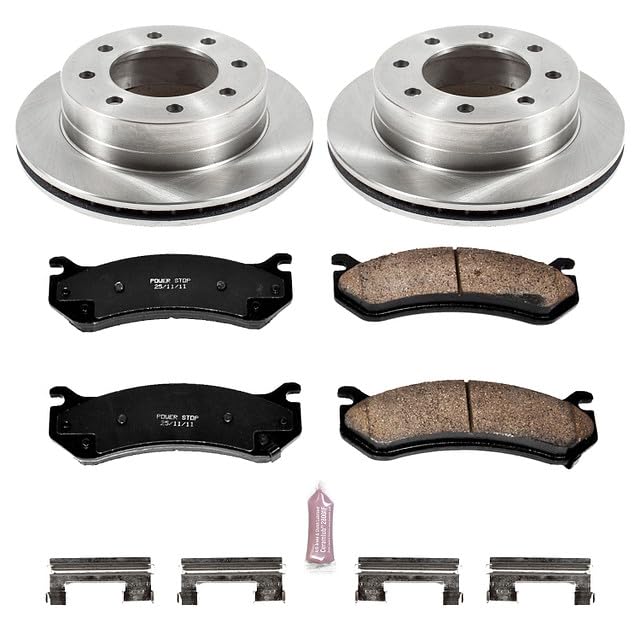 Power Stop KOE5190 Rear Replacement Brake Kit-OE Brake Rotors & Ceramic Brake Pads For Silverado 1500 Silverado 2500 Suburban 2500 Sierra 1500 Sierra 2500 Yukon XL 2500 [Model Specific]