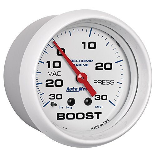 Gauge AutoMeter 200775 Boost (Marine White 2 5/8", 30Inhg-30Psi, Mechanical, Marine White)