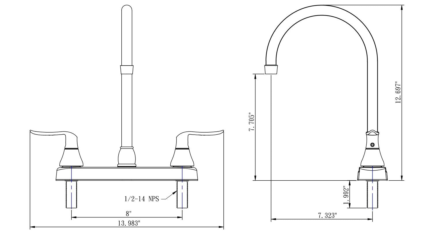 Dura Faucet RV DF-PK330HLH-MB Elegant J-Spout Swivel Kitchen Sink Faucet - Two Handle (Matte Black)