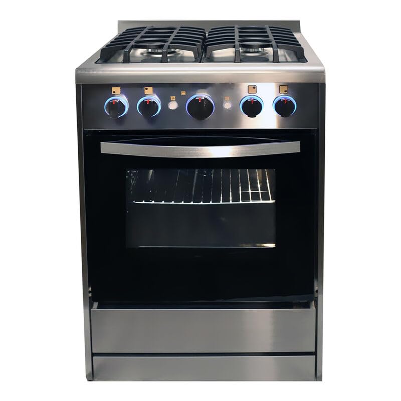 24" RV Gas Range - Greystone, SS Panel with Black Glass Oven Door