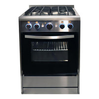 24" RV Gas Range - Greystone, SS Panel with Black Glass Oven Door