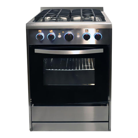 24" RV Gas Range - Greystone, SS Panel with Black Glass Oven Door